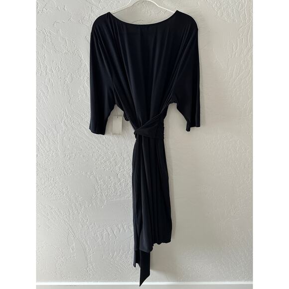 Kiyonna Black A-Line Wrap Dress V-Neck 3/4 Sleeve - Picture 8 of 11